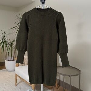 Women's | Lulus Olive Green Ribbed Sweater Dress Balloon Sleeve | Large